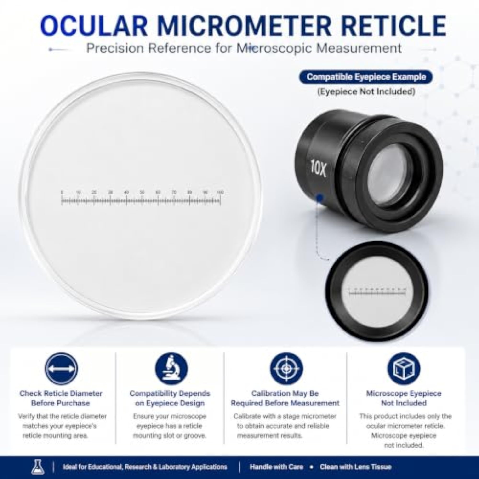 Ocular Micrometer Reticle for Microscope Eyepiece